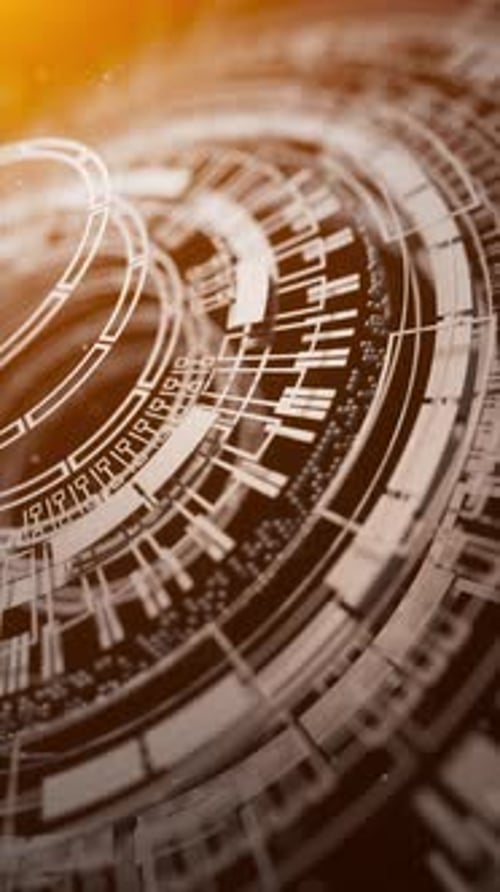 Cyclical animation of futuristic digital rings in Sci Fi style. Loop motion.