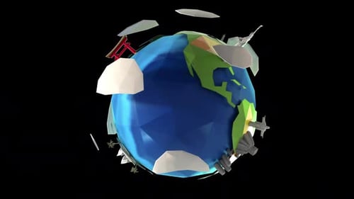 3D Poly Travel Planet With Alpha Channel
