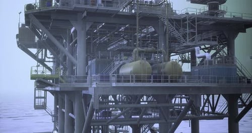 Detailed View of an Offshore Oil Rig Structure in a Maritime Environment