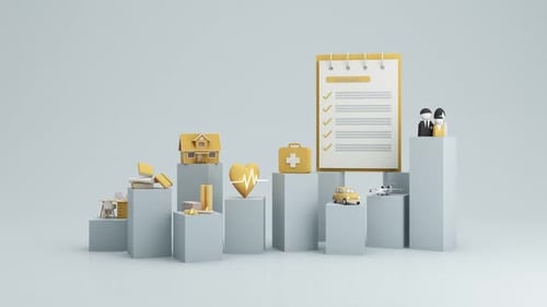 Modern 3D Insurance Icons on Rising Pedestals