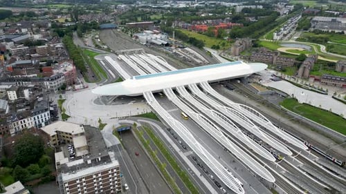 Aerial view of Mons railway station, Belgium.