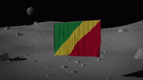 Republic of the Congo Flag Waving on Lunar Surface with Earth