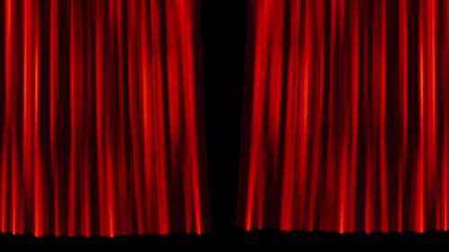 Dramatic Red Stage Curtains Opening for Reveal