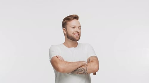 Expressive Young Man Over Vibrant Background Studio Portrait of Handsome Person