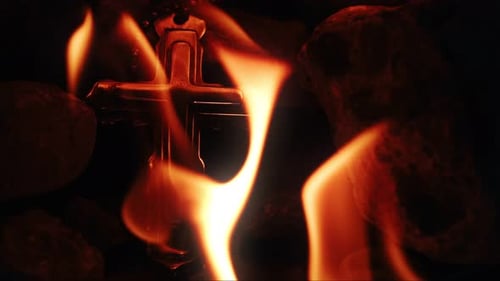 Christian Religion Symbol Cross On Fire 6