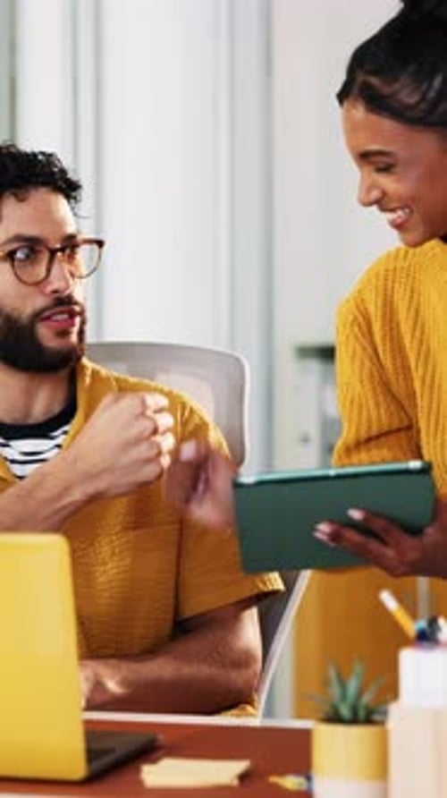 People, team and fist bump with success at office with goals, celebration