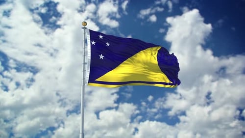 Realistic Tokelau Flag Waving in Dynamic Cloudy Sky