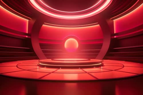 Futuristic Virtual Studio Stage with Glowing Red Lights
