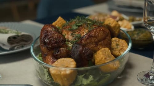 Roasted Chicken and Corn Appetizing Holiday Meal