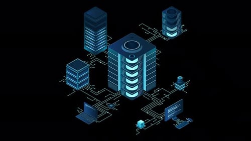 Isometric artificial intelligence technology animation. Isometric cloud computing concept
