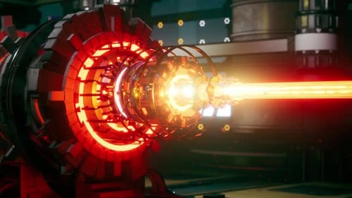 Futuristic Fusion Reactor Core with Glowing Energy Beam and Advanced Particle Accelerator
