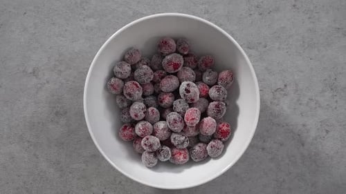 Flat Lay Step By Step Prepating Sugar Cranberries with Organic Cranberries and White Sugar