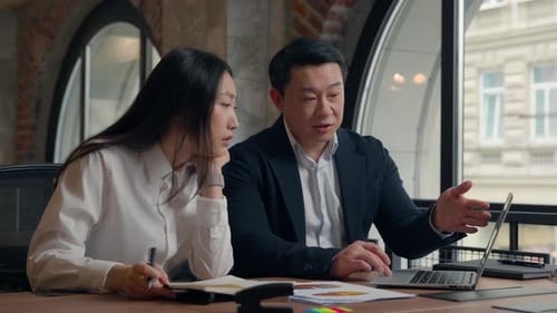 Business Problem Colleagues in Office Serious Boss Asian Man Businessman Leader Male Guy Mentor