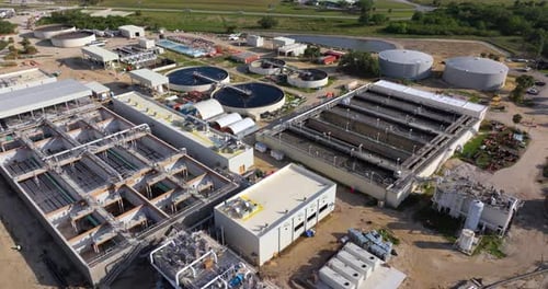 City Water Cleaning Facility at Wastewater Treatment Factory Purification Process of Removing