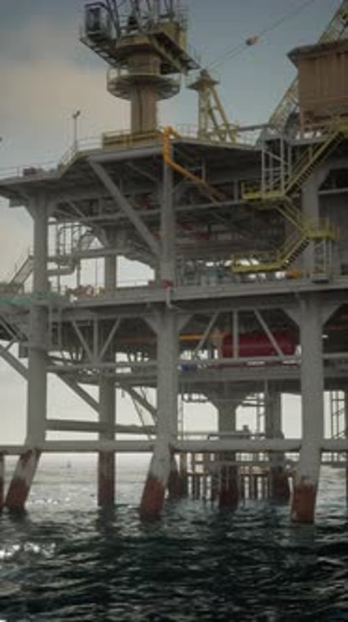 Aged Oil Platform Amidst the Ocean