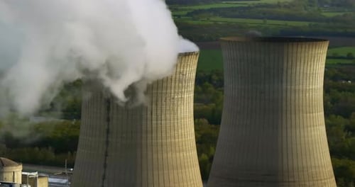 Aerial Landscape of a Nuclear Power Plant with Cooling Towers of One of the Largest Nuclear Power