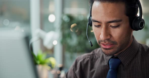 Call center, customer service and agent typing on computer for loan ...