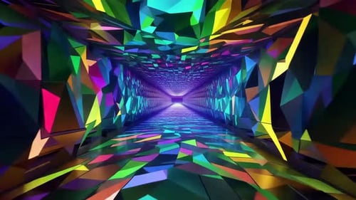 Boucle de mouvement en tunnel géométrique arc-en-ciel Vibrant Low Poly