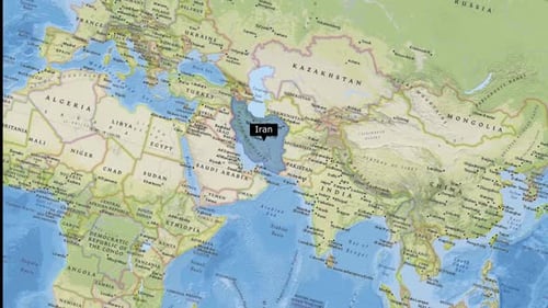World Map Zoom to Iran Country Highlight Reveal