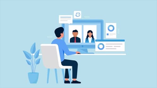 Flat Design Animation of Remote Work and Video Conferencing