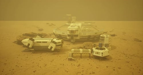 Futuristic Mars Colony Base on a Desert Planet