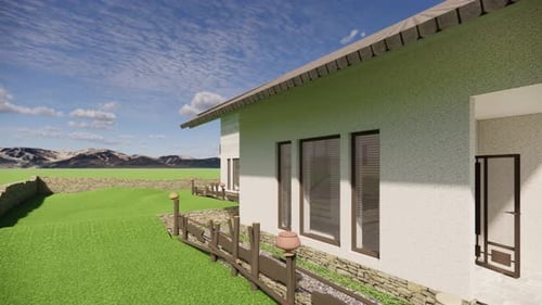 Modern house on green field