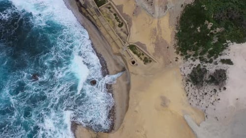 Aerial view of rocky coastline, Gozo.