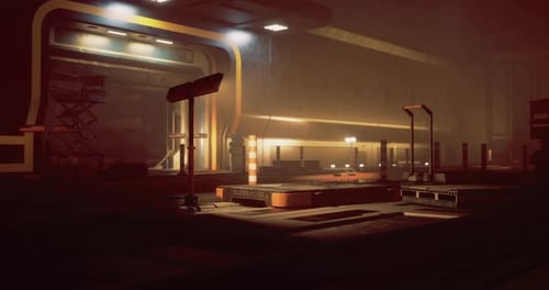 Futuristic Sci-Fi Industrial Hangar Technology Background Loop