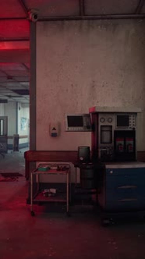 Haunting Atmosphere in an Old Hospital with Faded Walls and Eerie Lighting
