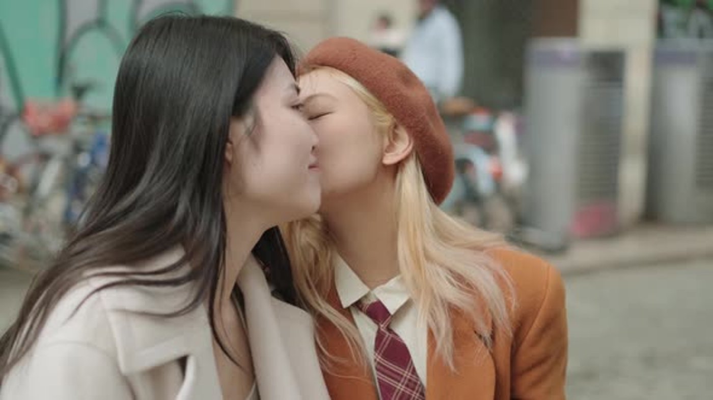 japanese amature young lesbian kissing Asian Lesbian Couple Kissing Tenderly in the Street, Nature Stock Footage ft. slow motion & kiss - Envato