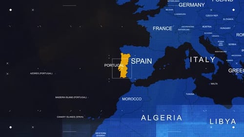 Digital World Map with Glitch Zoom Effect and Country Highlight