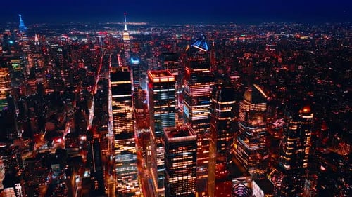 Aerial Night View of Glowing Cityscape