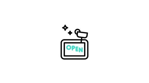 Animated Open Sign with Shining Spotlight Icon