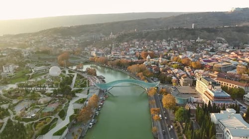 Aerial View Tbilisi's Dawn Splendor A Cityscape in Tranquil Hues
