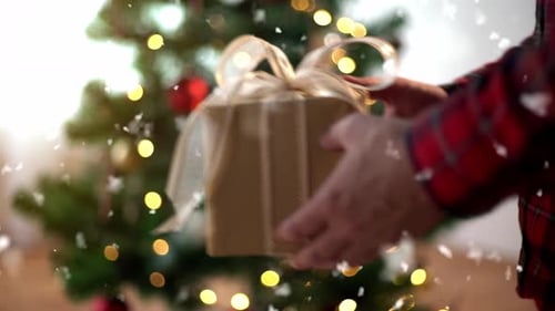 Holiday Gift Exchange with Decorated Christmas Tree