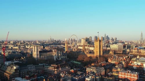 Unique Aerial Perspective of London Showcasing Palace of Westminster Big Ben Westminster Abbey