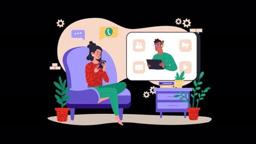 Animated Flat Design Illustration of Online Communication and Learning
