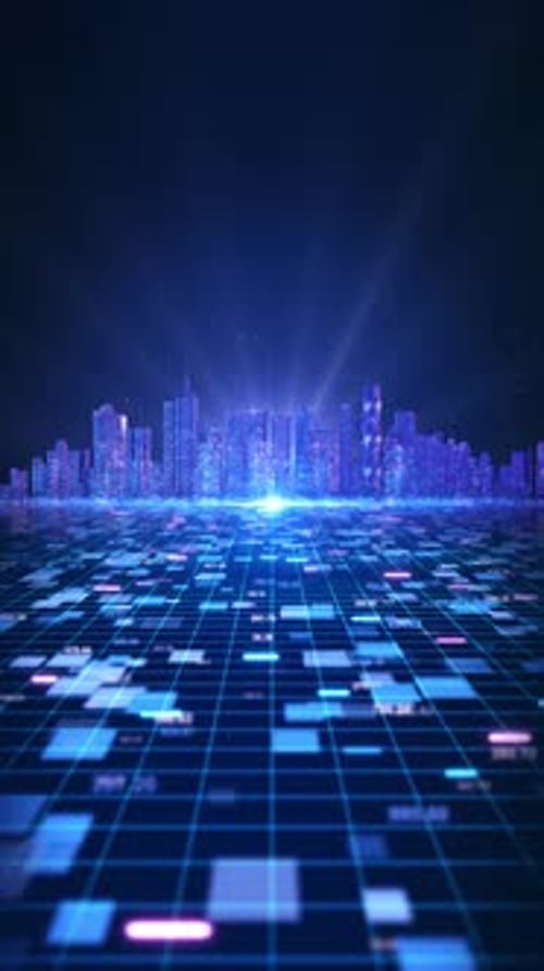 Network Big Data Hologram Cyber City Abstract Background Camera Through City Center