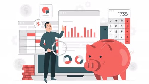 Animated Financial Analysis and Savings Flat Design Illustration