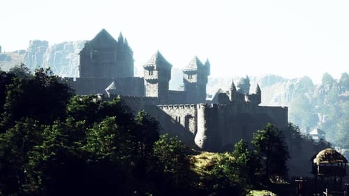 Aerial View of Medieval Castle with Inner and Outer Courtyard