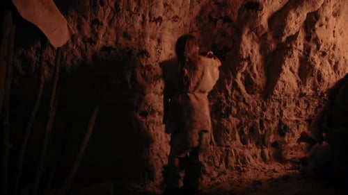 Cave Dwellers Drawing on Cave Wall in Cave