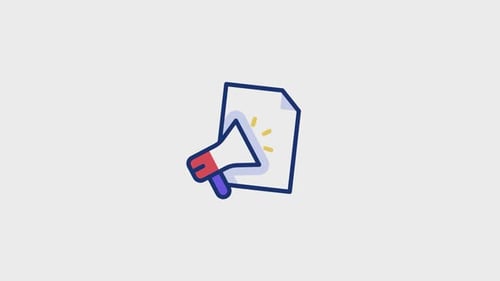 Animated Flat Design Icon of Megaphone with Documents