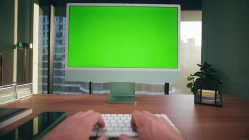 Typing at Keyboard in Office with Chroma Screen