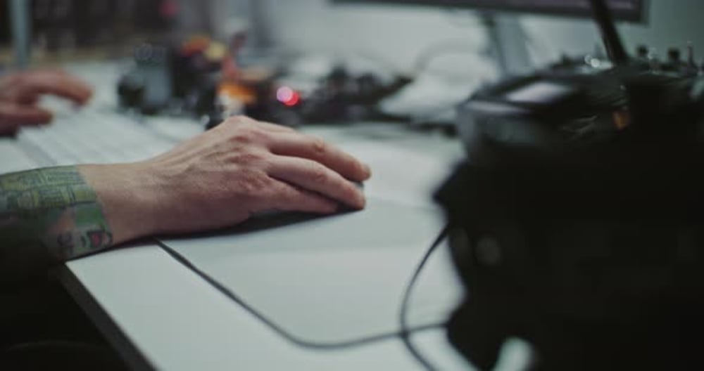 Man using mouse at computer workstation, close-up, Technology Stock ...