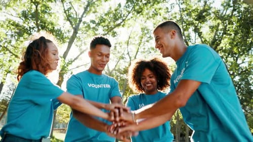 Park, people and applause with hands for volunteering, motivation and success for community service