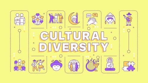 Animated Cultural Diversity Icons and Text Reveal in Flat Design