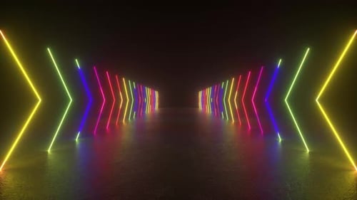 Neonlichttunnel im dunklen Raum