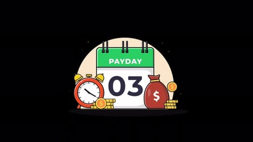 Calendar with Clock and Gold Coin. Payday Concept Animation Video - Transparent