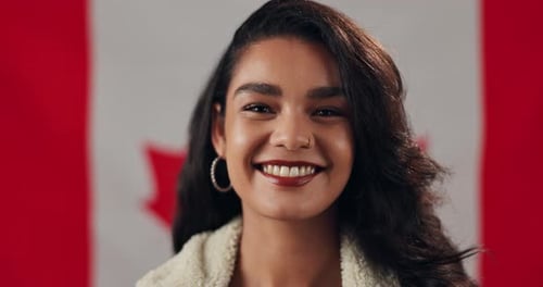 Smiling Woman With Canadian Flag Background