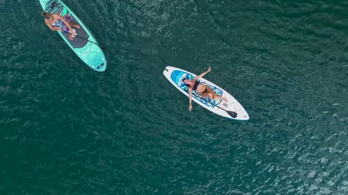 Aerial View Adventure Paddleboarding Through a Beautiful Green Canyon